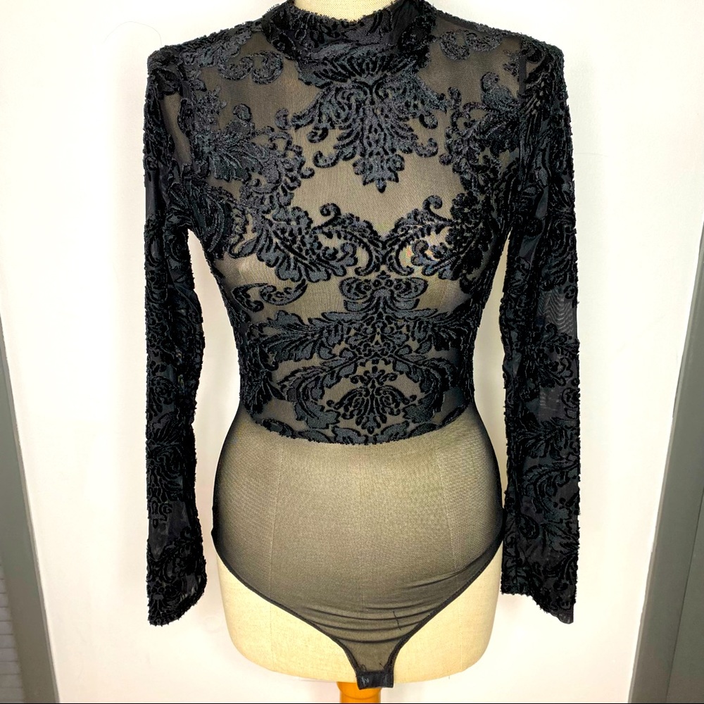 Milkyway Black Mesh and Velour Bodysuit